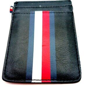 Triple Stripe And Black Leather Men's Card Holder Wallet